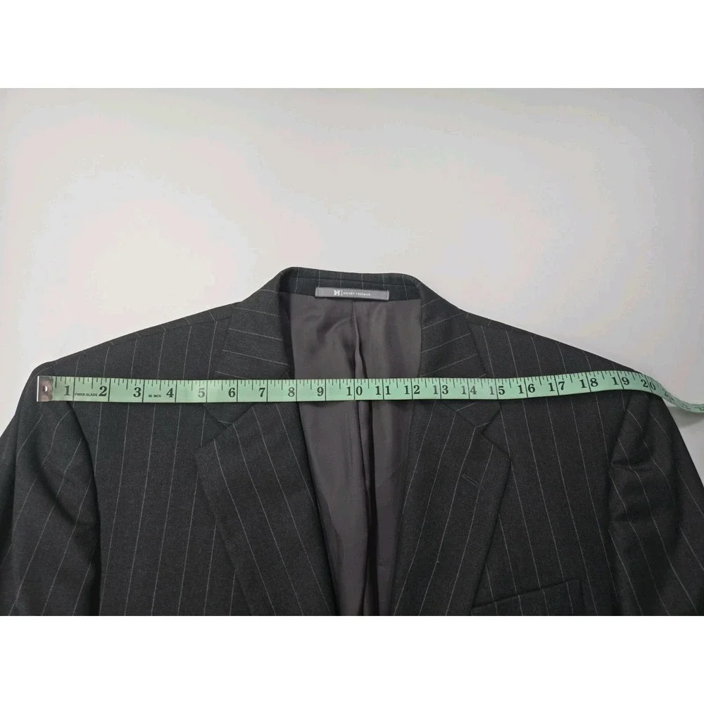 Loro Piana Super 130s Hickey Freeman Madison Wool Blazer Blk/Wht Stripe Size 46L